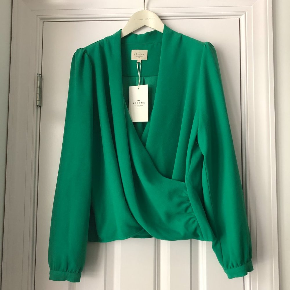 💚 NEW Sezane Abelia Blouse in Green Flash size US 12 / Euro 44 - Picture 5 of 10